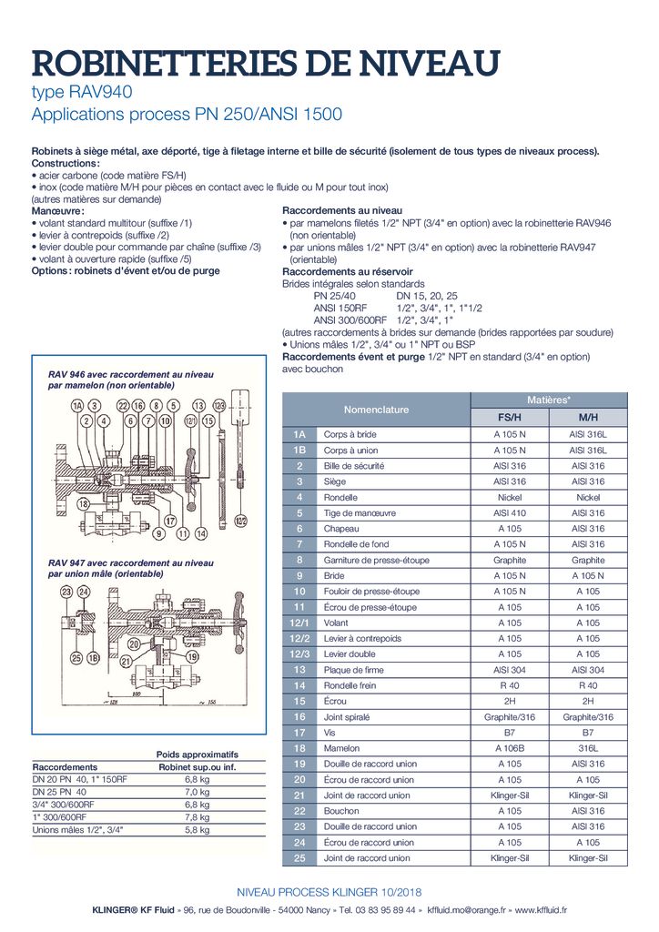 thumbnail of KLINGER INDICATEURS DE NIVEAU-fiche technique-application process robinet 22