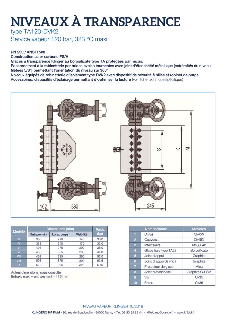 thumbnail of KLINGER INDICATEURS DE NIVEAU-fiche technique-application vapeur 9