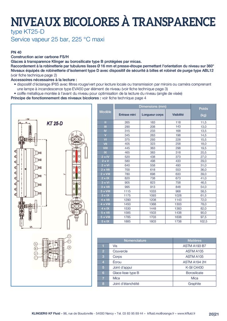 thumbnail of KLINGER INDICATEURS DE NIVEAU-fiche technique-niveaux vapeur bicolores 1