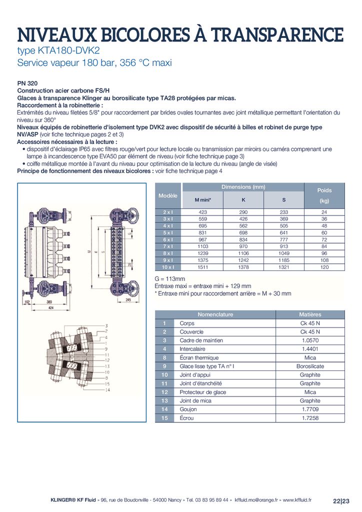 thumbnail of KLINGER INDICATEURS DE NIVEAU-fiche technique-niveaux vapeur bicolores 3