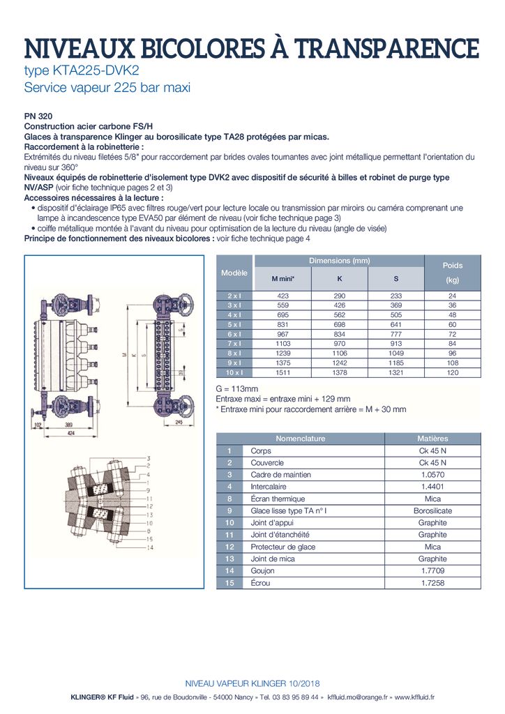 thumbnail of KLINGER INDICATEURS DE NIVEAU-fiche technique-niveaux vapeur bicolores 4