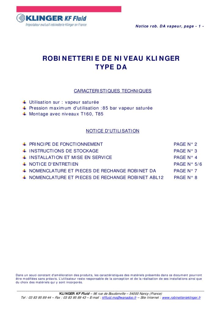 thumbnail of KLINGER INDICATEURS DE NIVEAU-insttruction de montage 11